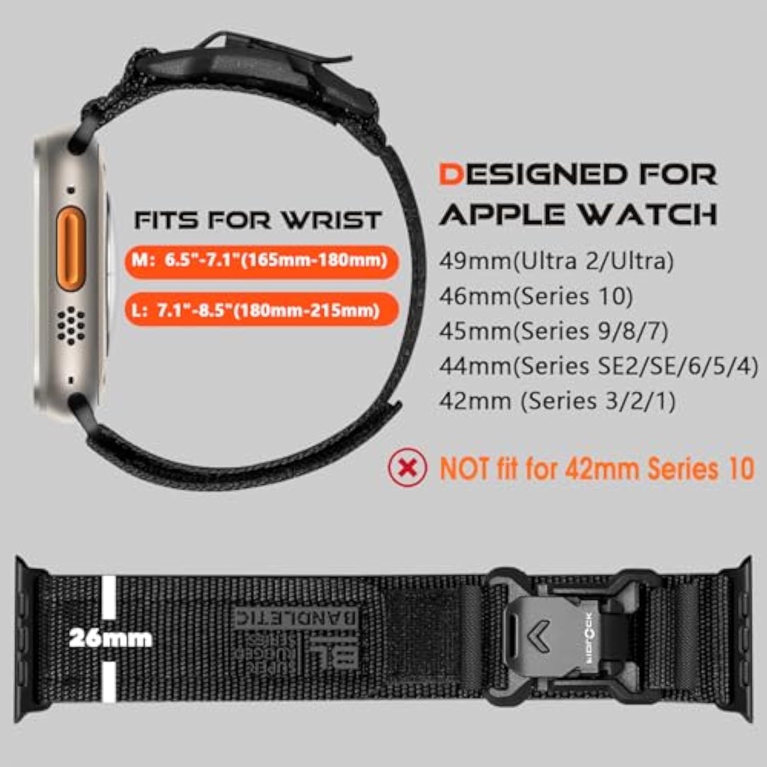 Compatible With Apple Watch Ultra Band - For Men, Wide Soft Nylon Sport Loop With Magnetic Fidlock V-Buckle For Iwatch 49Mm(Ultra2),46Mm(Series 10),45Mm(9/8/7),44Mm(Se2/Se/6/5/4),42Mm(3/2/1)
