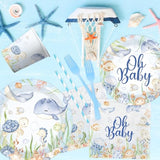 Under The Sea Baby Shower Decorations, All-In-1 Ocean Themed Party Decorations With Balloon Arch Baby Boxes Plates Napkins Cake Toppers Tablecloth Backdrop For Underwater Beach Pool Party, Serve 24