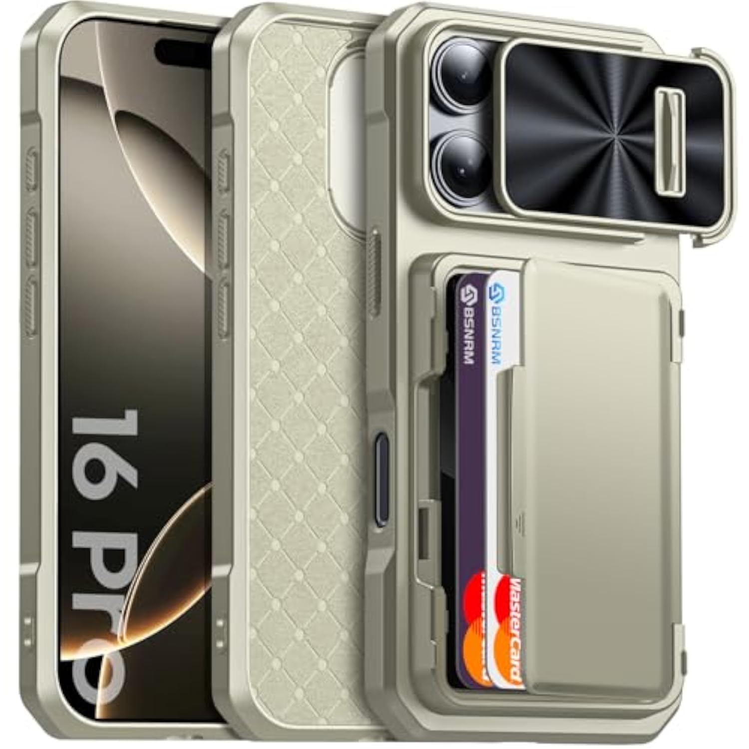 iPhone 16 Pro Case Wallet with Hidden Card Holder and Pop-up Camera Cover, Military Grade Protection, Durable Kickstand Heavy Duty Men Women Shockproof Case for iPhone 16 Pro, Titanium