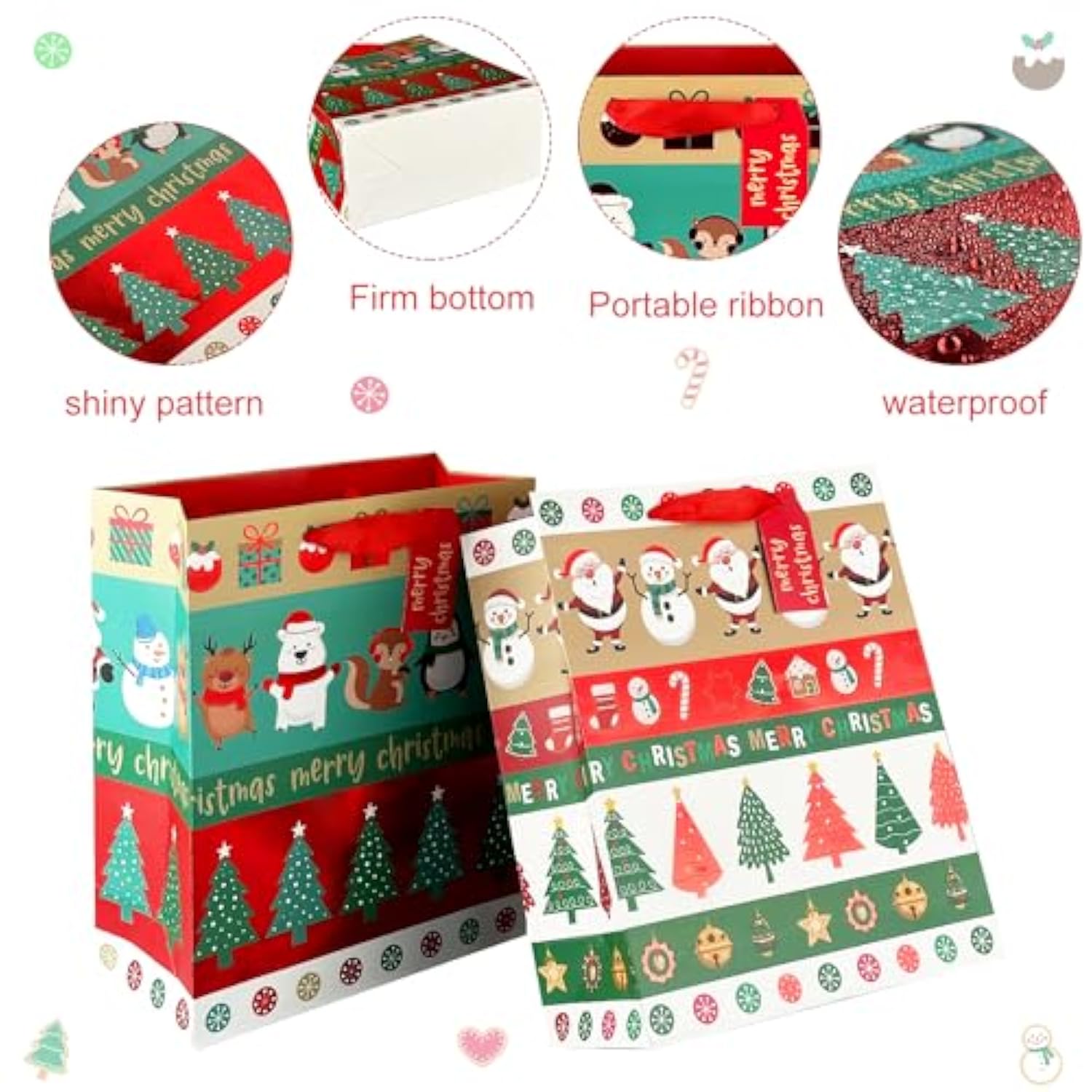 12Pcs Large Christmas Gift Bags With Tissues, Reusable Treat Bags With Handles, Tote Goodie Bags And Holiday Gift Bags Bulk For Xmas Gifts Decorations