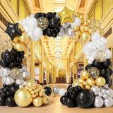 152pcs New Year Balloon Garland Arch Kit Black Gold White Silver Confetti Decor