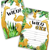 Golden Safari Birthday Party Invitations - 40 Pieces - 20 Invitations + 20 Envelopes - Jungle Party Supplies - Gold Safari Party Supplies - Gold Safari Decorations - Jungle Birthday Party Invitations - Hb 20Ct