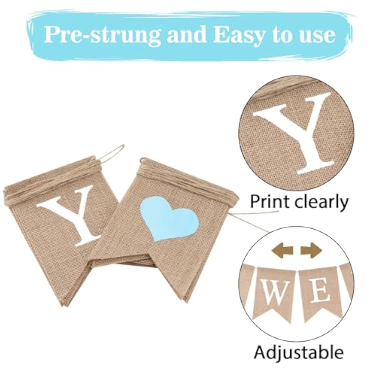 Sweet Baby Boy Banner - Rustic Boy Baby Shower Gender Reveal Burlap Banners Decorations With Light Blue Love For Gender Reveal Party Photo Decoration, Pre-Strung Baby Shower Banners