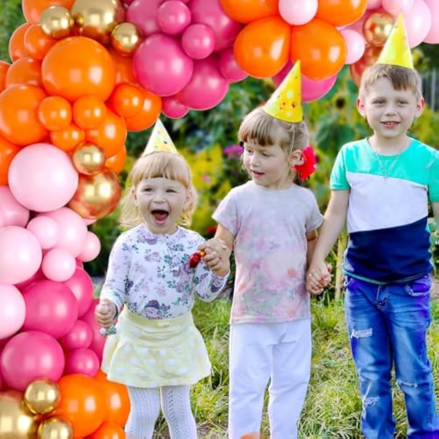 Pink Orange Balloon Garland, Daisy Balloon Arch With Metallic Gold Party Flower Balloons For Birthday Baby Shower Wedding Groovy Theme Decorations