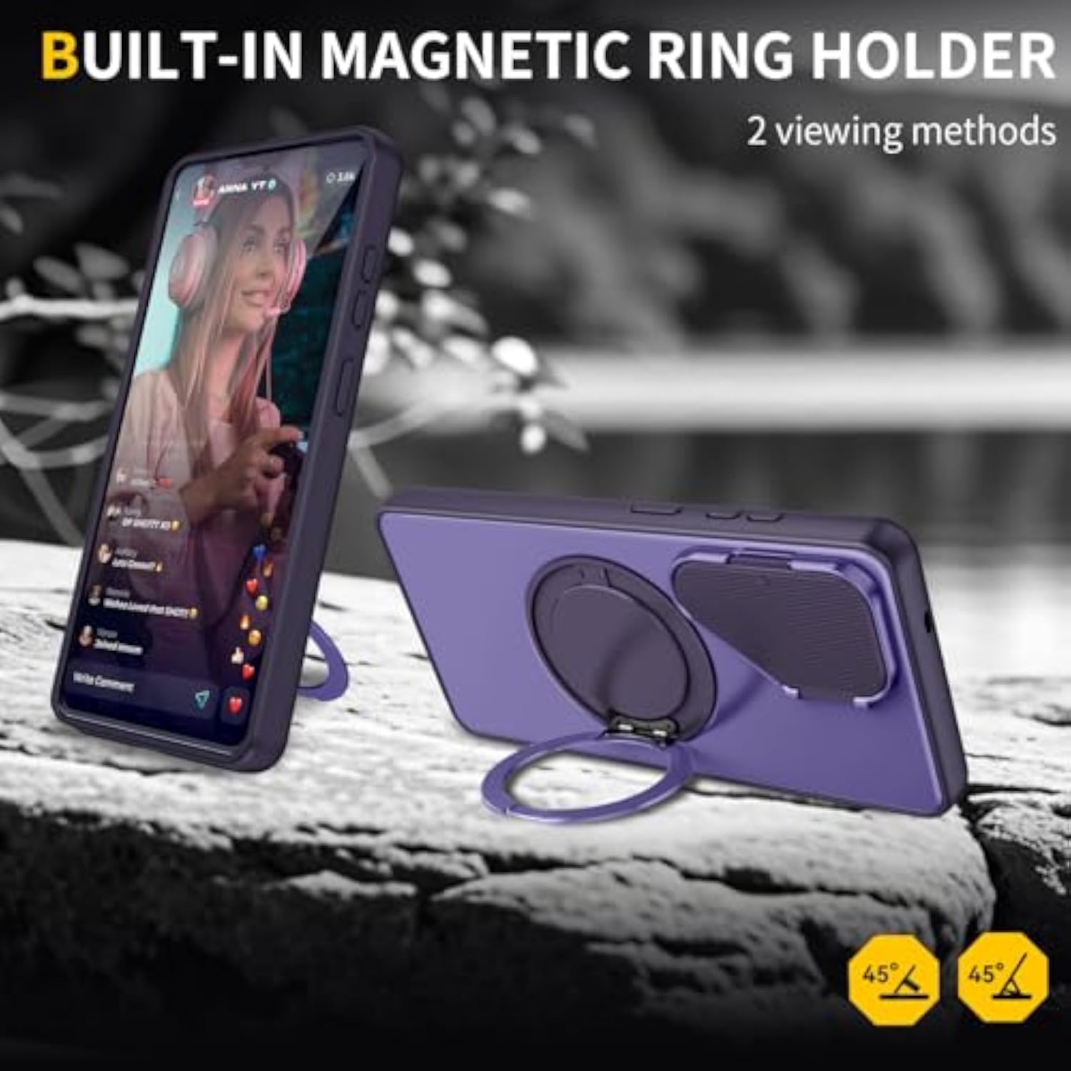 Purple Samsung Galaxy S26 Case with O-Ring Stand Flip Camera Cover