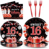 Sweet 16 Party Supplies: Red & Silver Decorations, 24 Guests (96 Pcs