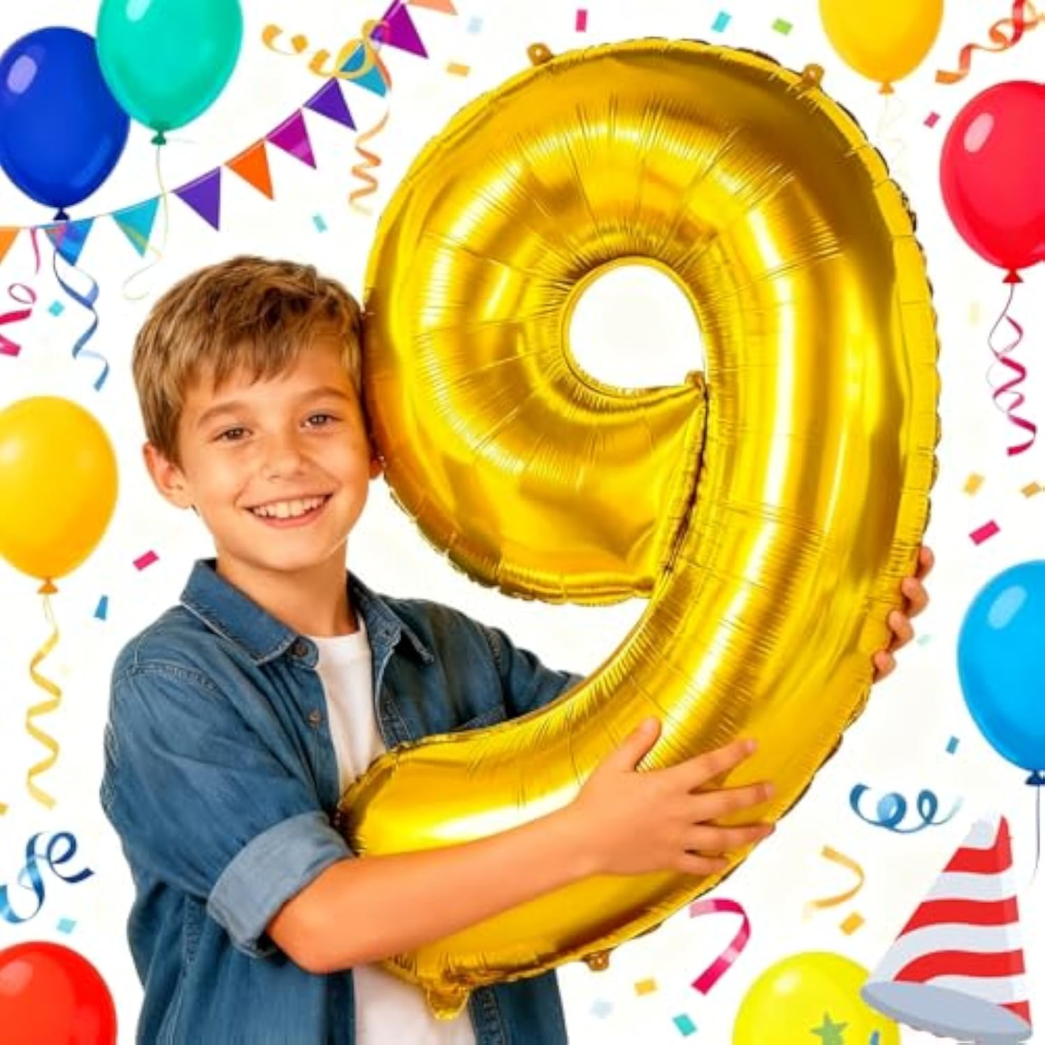 40 Inch Number Balloon 0-9 Gold Large Number 9 Balloons,Digital Balloons For Birthday Party Celebration Decorations Supplies, Helium Foil Number Balloons For Wedding Anniversary