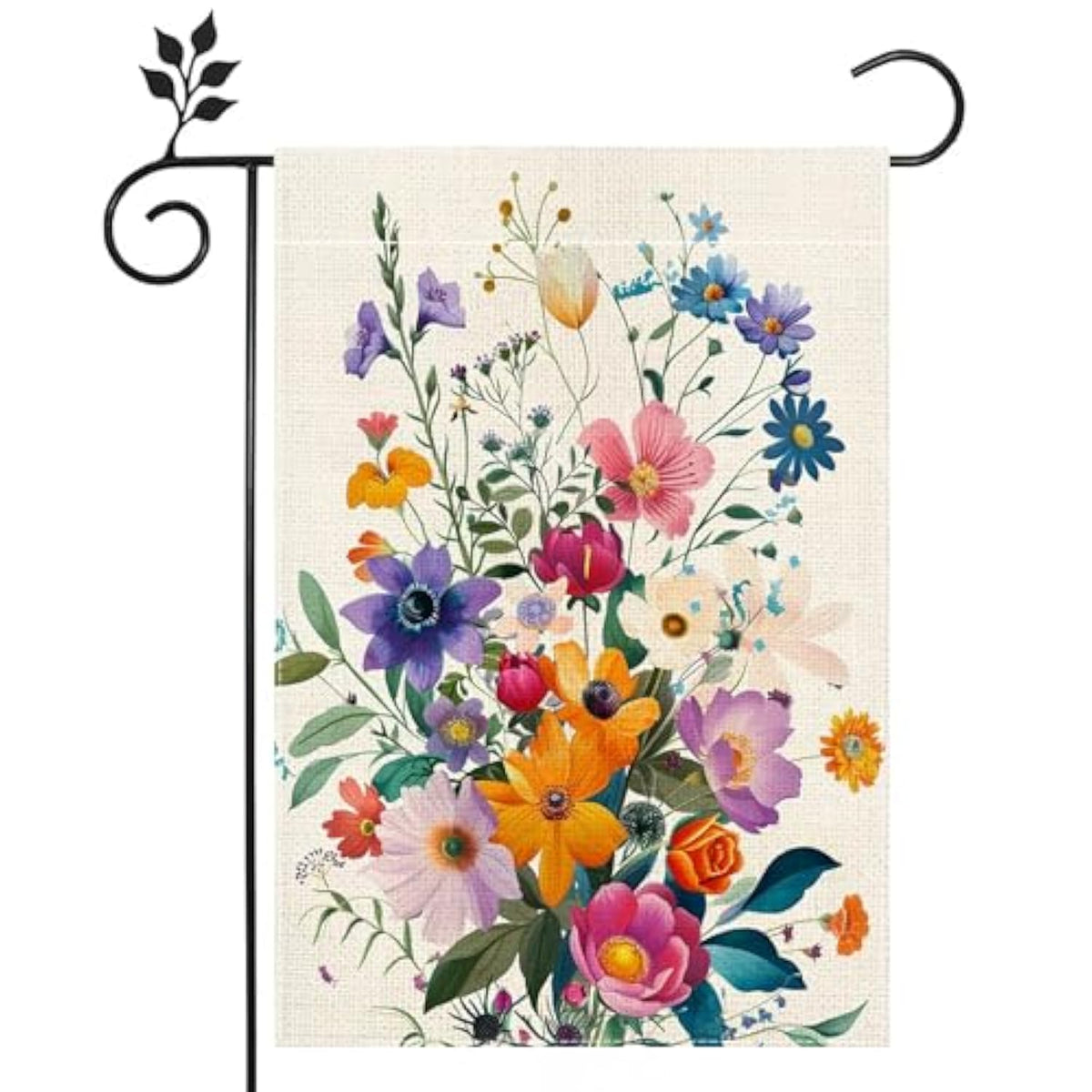 Spring Summer Colorful Floral Garden Flag For Outside 12X18 Inch Double Sided Burlap Outdoor Yard Flag