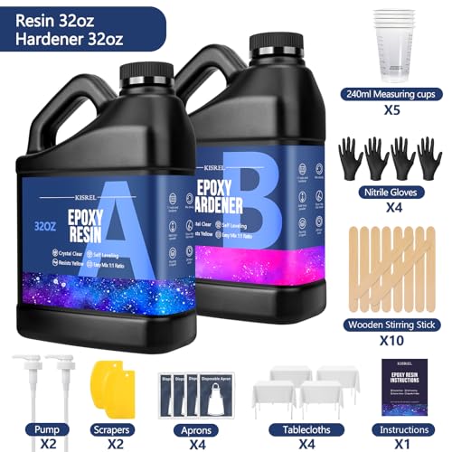 Epoxy Resin 64Oz - Crystal Clear Epoxy Resin Kit - No Yellowing No Bubble Art Resina Casting Resins For Art Crafts, Jewelry Making, Wood & Molds(32Oz X 2)