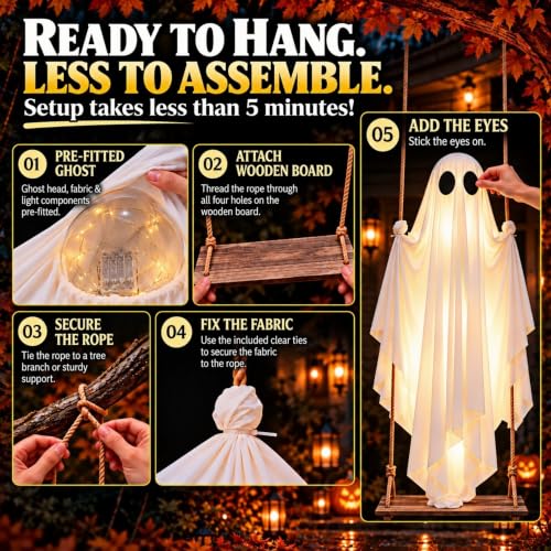 Swinging Ghost Outdoor Decor, Halloween Decorations Hanging Ghost 5FT
