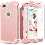 3 in 1 Shockproof Hybrid Case for iPhone 8 Plus and iPhone 7 Plus with Screen Protector, Rose Gold