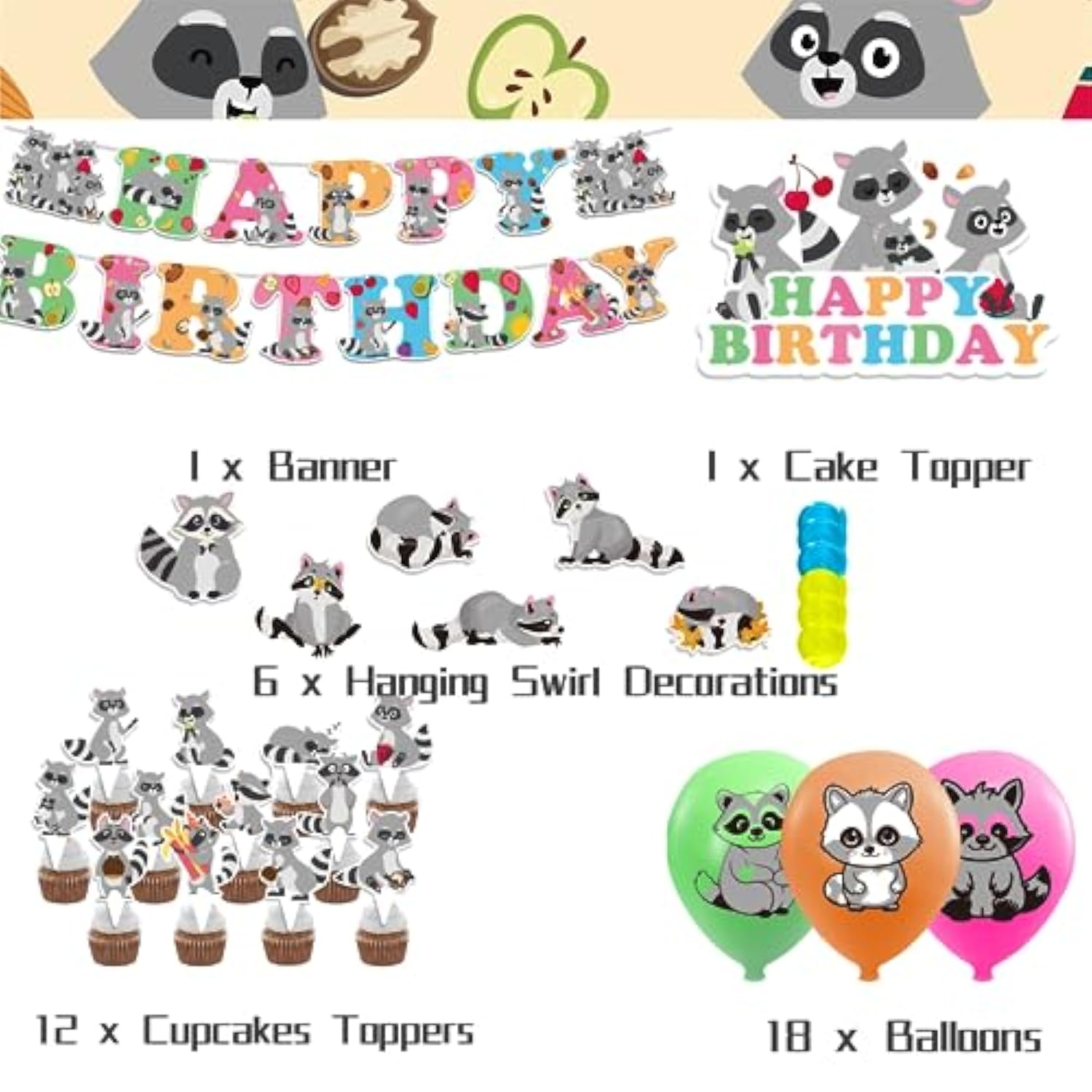 Raccoon Party Decorations Raccoon Birthday Party Supplies Includes Rac