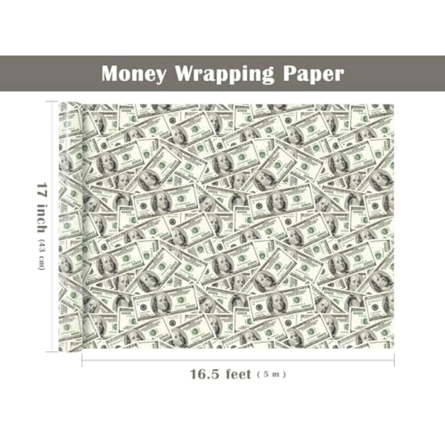 Money Wrapping Paper Roll - Mini Roll - 17 Inch X 16.5 Feet - Dollar Bills Funny Wrapping Paper Perfect For Men Women Adult, Birthday