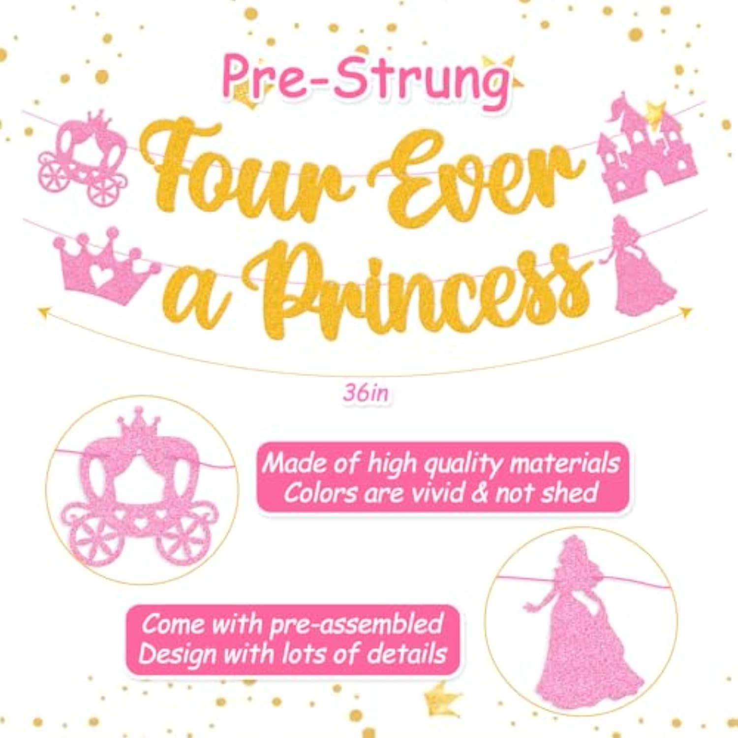 Four Ever a Princess Banner for 4th Birthday Party Décor
