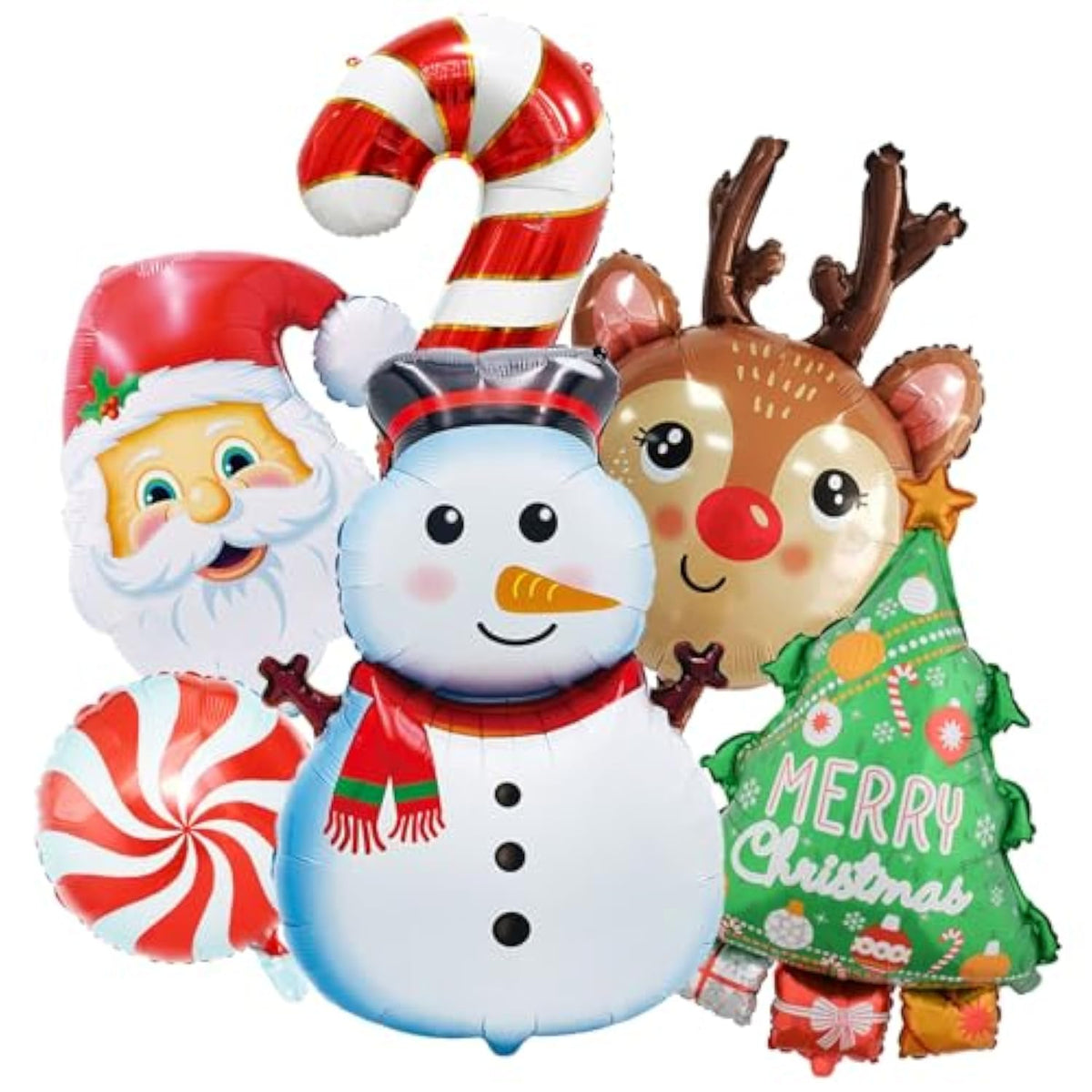 Christmas Foil Balloons Snowman Reindeer Santa Candy Cane Christmas Tree Balloons For Xmas Themed Party Decoration Supplies Winter Birthday Decoration Decor Ballons Arch Kits Party Balloon Set 6Pcs