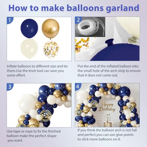 Navy Blue Gold White Sand Balloons Arch Kit, Latex, Party Decor.