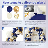 Navy Blue Gold White Sand Balloons Arch Kit, Latex, Party Decor.