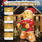 Christmas Gingerbread Man Inflatable Decoration 5.6 Ft Outdoor Holiday Yard Decor With Santa Hat And Wreath, Perfect For