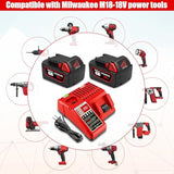 2 Pack 18V 6.5Ah 48-11-1862 Extended Capacity Battery With Charger Combo Replacement For Milwaukee 18V M18 Battery And Charger Kit 48-59-1812 Xc 6.0 Ah 48-11-1865 18V Battery And Charger