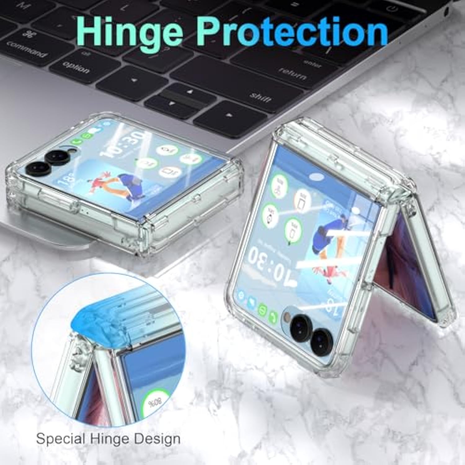 Designed For Samsung Galaxy Z Flip 7 Case Magnetic With Hinge Protection & Built-In Tempered Glass Screen Protector For Flip 7 Shockproof Protective Phone Case Cover (Crystal)