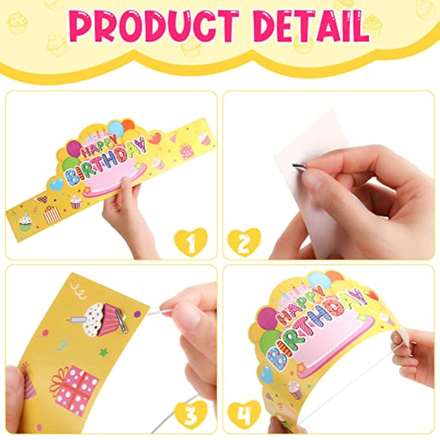 144 Pcs Birthday Classroom Party Supplies 36 Birthday Crowns For Kids 36 Funny Sunglasses Paper Sunglasses 36 Badge Stickers 36 Silicone Stretch Wristbands(Cute Color)