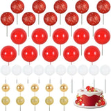 40 Pcs Foam Ball Cake Toppers Red, Gold & White Decor for Birthdays & Holidays