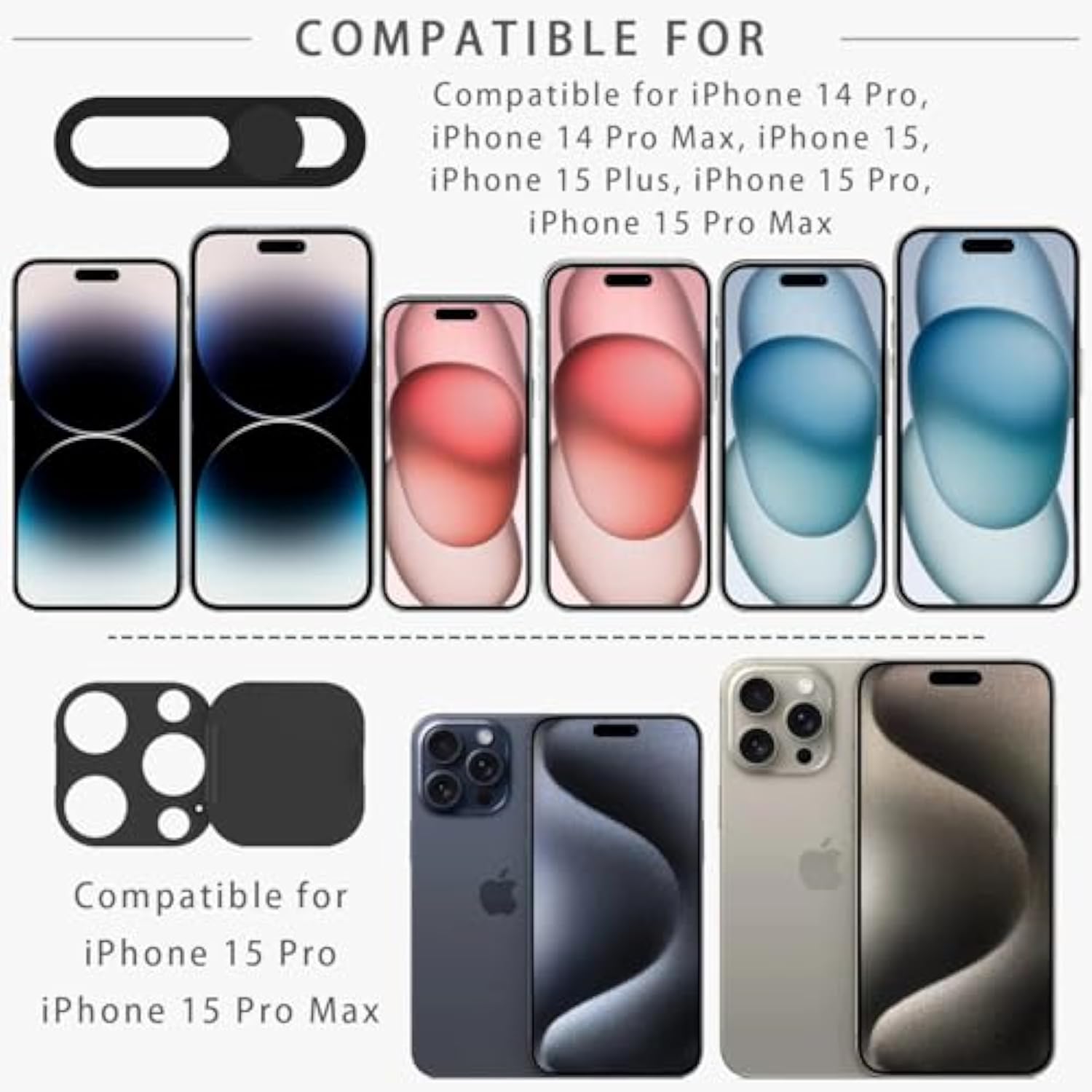 2-Pack Privacy Covers for iPhone 15 Pro/Pro Max, Protects Camera & Face ID