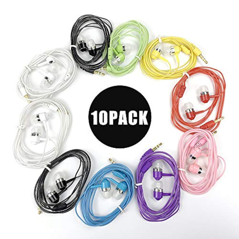 Earbud Headphones Bulk Wired Earphones Mixed Colors 10 Packs Compatible With Iphone Smartphone Computer Laptop Mp3 School Classroom