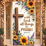 Spring Door Cover Banner Sunflower Door Cover With God All Things Are Possible Backdrop Welcome Spring Summer Front Door Banner Nativity Christian Hanging Banner For Home Door Thanksgiving Day Christmas