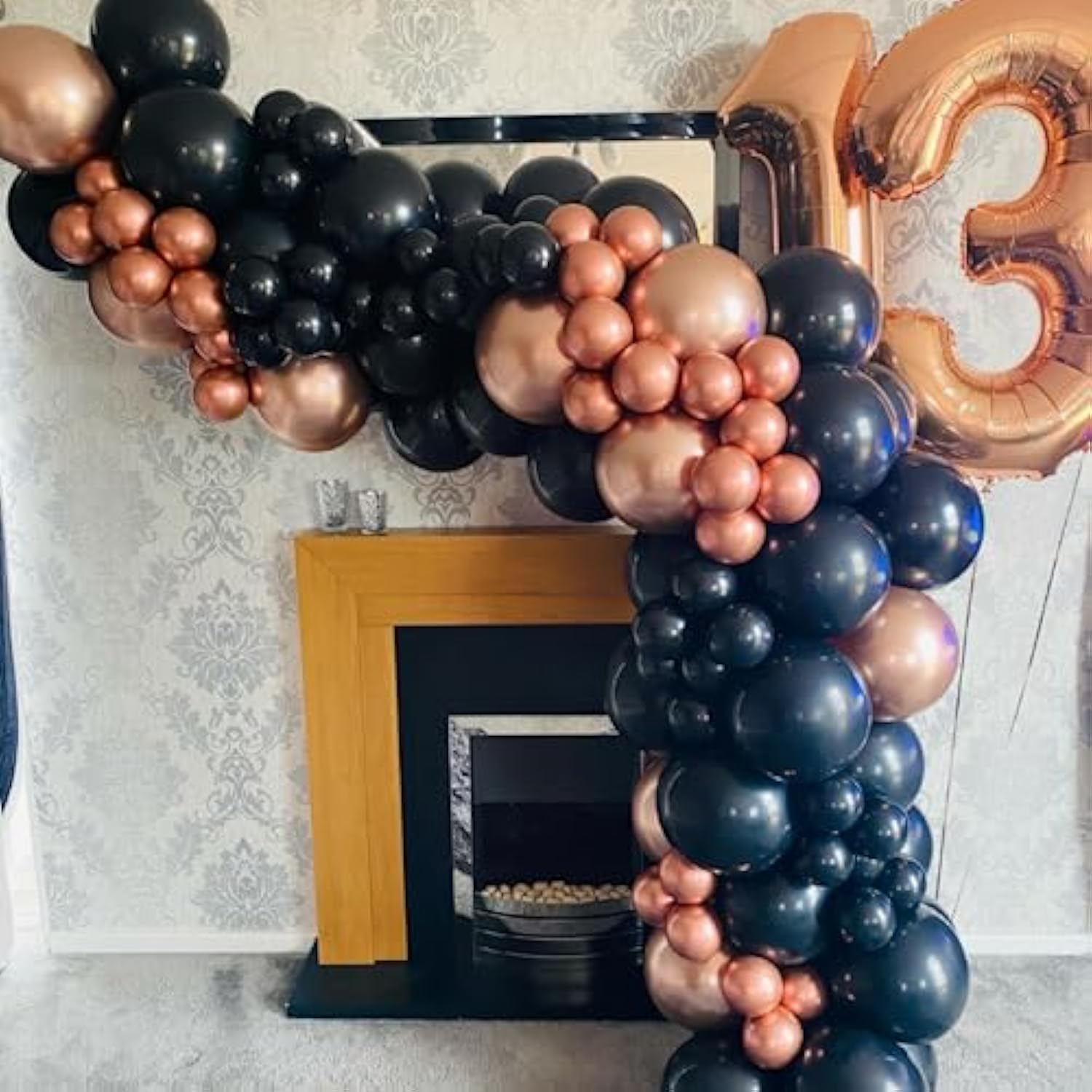Rose Gold And Black Balloon Arch Kit, Metallic Rose Gold And Black Bal
