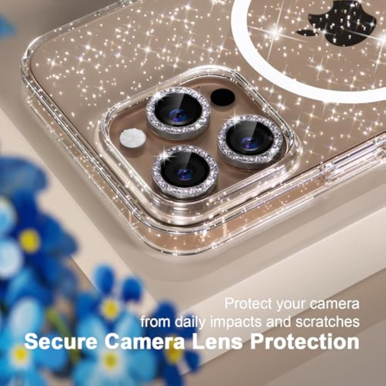 iPhone 16 Pro Magnetic Case Clear Glitter with Screen & Camera Protectors