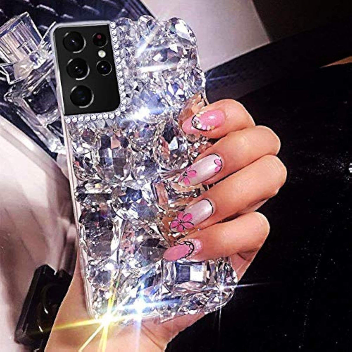 Compatible With Samsung Galaxy S23 Ultra Glitter Case 3D Glitter Sparkle Bling Case Crystal Rhinestone Diamond Bumper Clear Gems Cute Protective Girly Case For Galaxy S23 Ultra