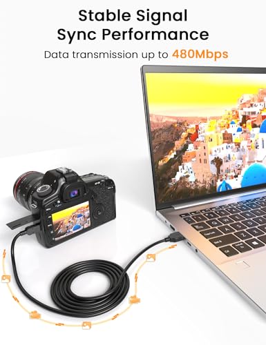 10ft Mini USB Cable, USB 2.0 to Mini B 480mbps Data Transfer Cord Compatible with Ti 84 Plus CE/Plus, TI Nspire CX II/CX CAS, PS3 Controller, Camera,