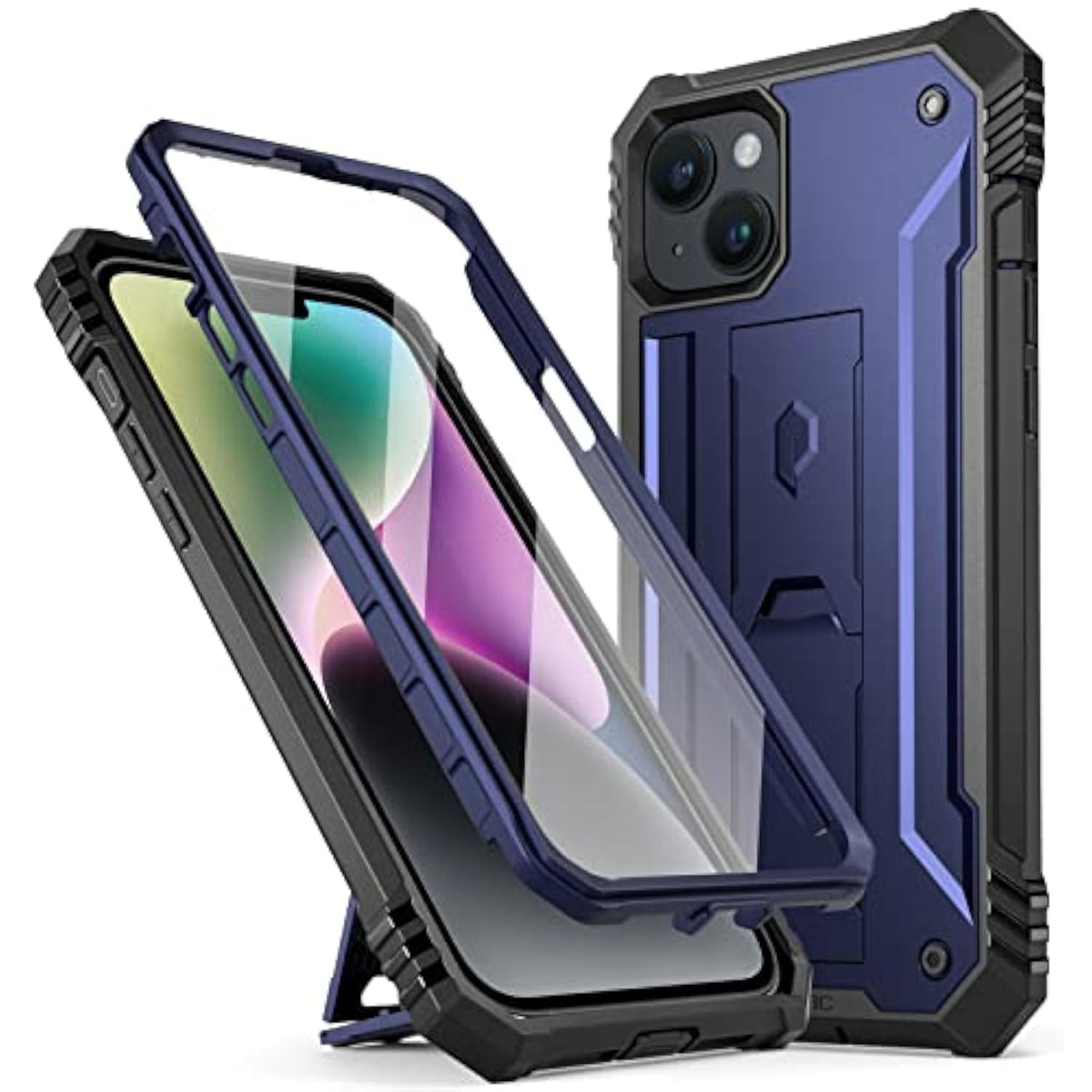 Revolution Case For Iphone 14 6.1 Inch, [20Ft Mil-Grade Drop Tested], Full-Body Rugged Shockproof Protective Cover With Kickstand And Built-In-Screen Protector, Navy Blue