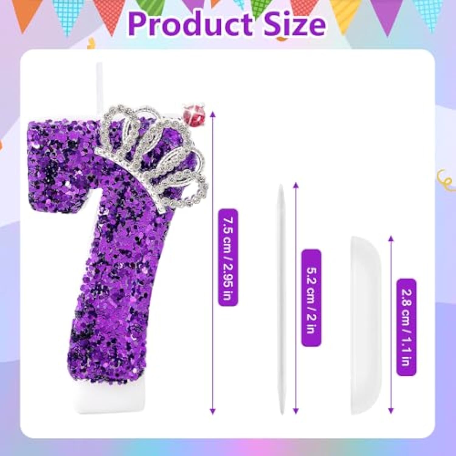 Purple Birthday Candle Crown Number 7 Candles Cake Candle,Purple Birthday Cake Topper Cupcake Decorations Party Decor For Girls And Women Anniversary Celebrations Supplies Favors