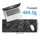 Black Topography Contour Gaming Mouse Pad Large Anime Topographic Map Mousepad Extended Mouse Pad Gaming Big Desk Pad Keyboard Pad With Stitched Edge Non-Slip Rubber Base