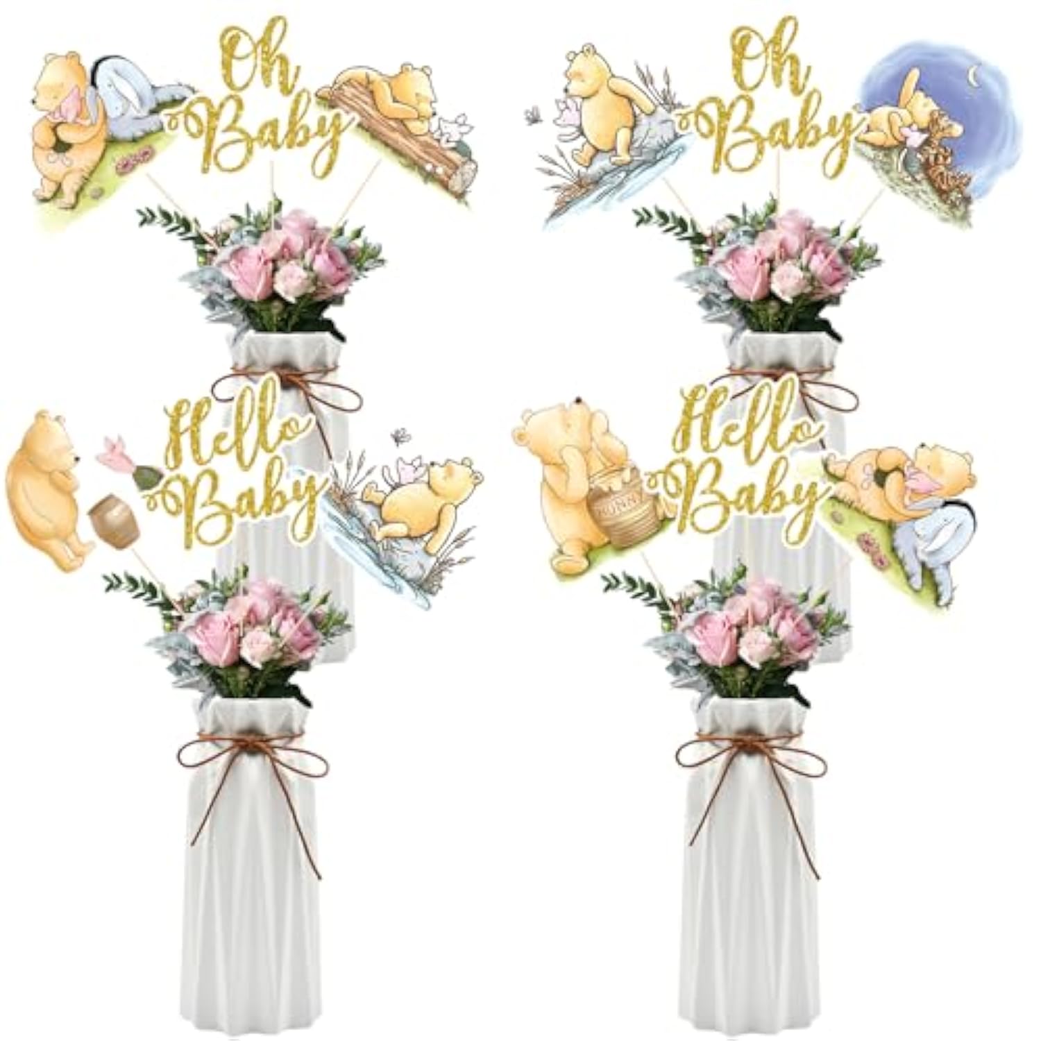 16Pcs Classic The Pooh Centerpieces Winnie Centerpieces Sticks Oh Baby Winnie Table Toppers Bear Party Decorations For Winnie Birthday Baby Shower Party Baby Shower Table Decorations