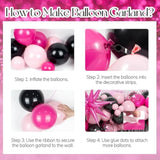 Hot Pink & Black Birthday Decorations With Confetti & Foil Balloons, Fringe Curtains For Happy Birthday Celebrations