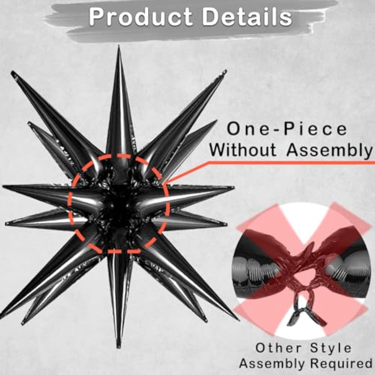 20 Pcs 27"22" Explosion Star Foil Balloons - 12 Point And Four Pointed Black Spike Balloons For Party Supplies, Christmas, Birthday, Wedding, Photo Booth (Black)