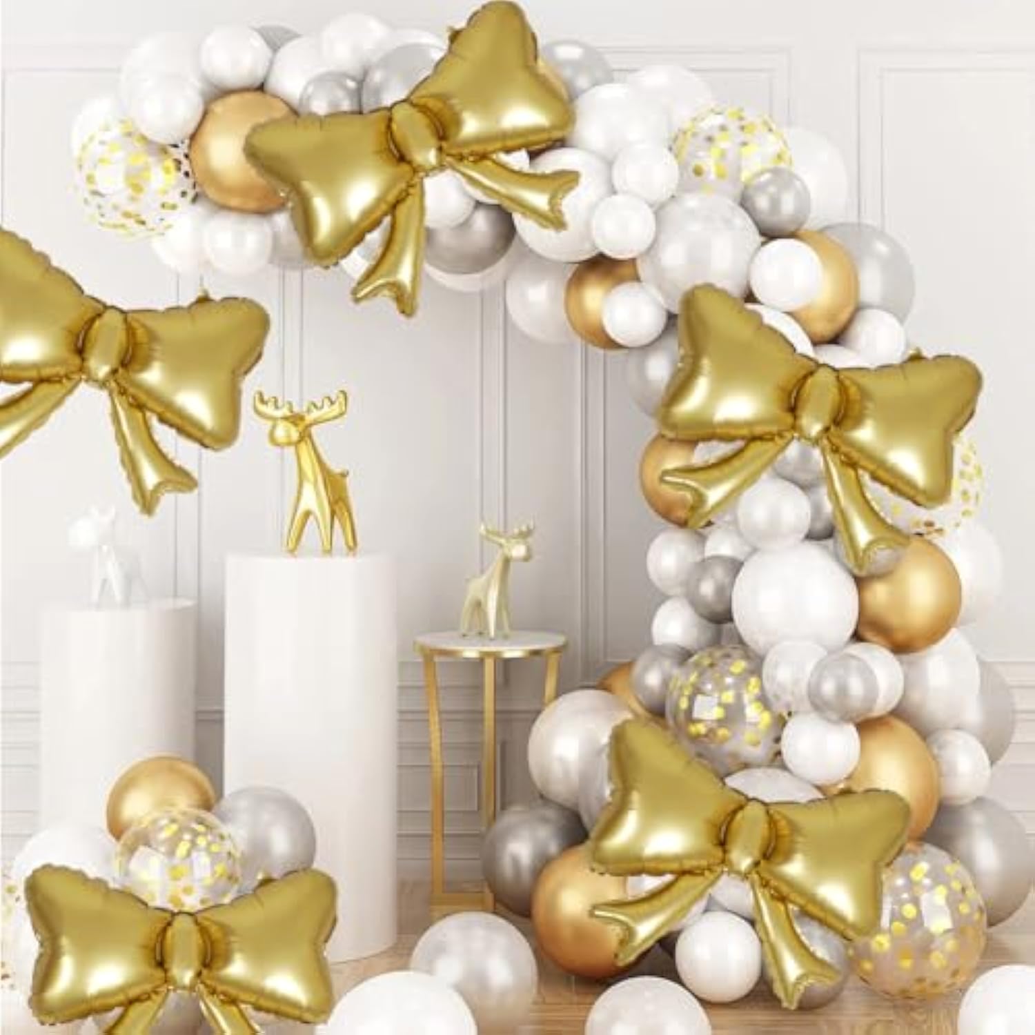 6 Pieces Bow Balloons, Gold Matte Metallic Foil Bowtie Balloon For Women Men Girls Boys Bow Happy Birthday Party, Wedding Bridal Shower, Baby Shower, Balloon Garland Accessories