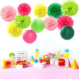 Hawaiian-Summer Pool Party-Decorations Paper-Flowers Lanterns - 15Pcs Luau Tropical Beach Tissue Pom Poms Streamers,Birthday Bachelorette Wedding Baby Shower Graduation Hanging Supplies Decor