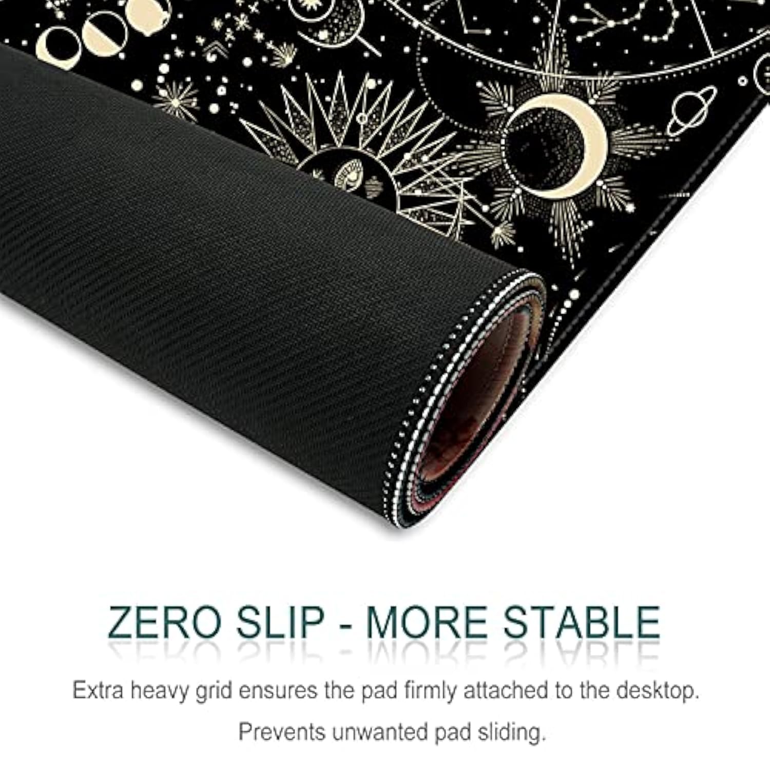 Xxl Large Gaming Mouse Pad & Desk Protector (35.5"X15.75") With Non-Slip Base, Waterproof Surface | Xxl Mouse Pad With Stitched Edges For Office Work, Gaming, Home Desk - Black Moon Sun