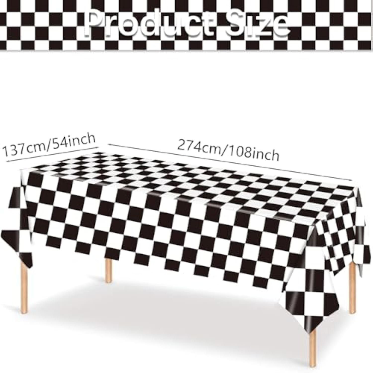 3-pack black & white checkered race car tablecloths, 54" x 108", for party décor