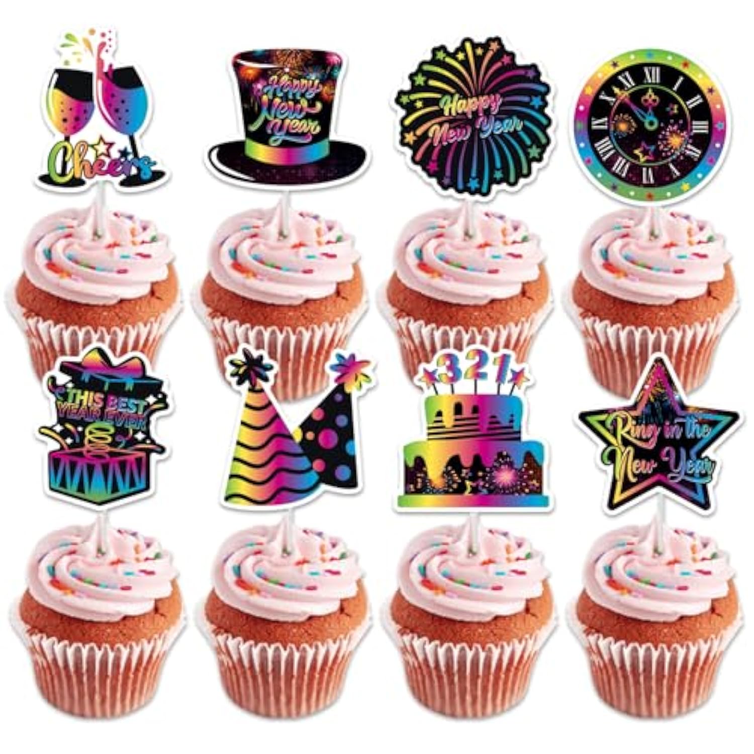 24pc Colorful 2026 New Year Cupcake Toppers Festive Countdown Party Decor