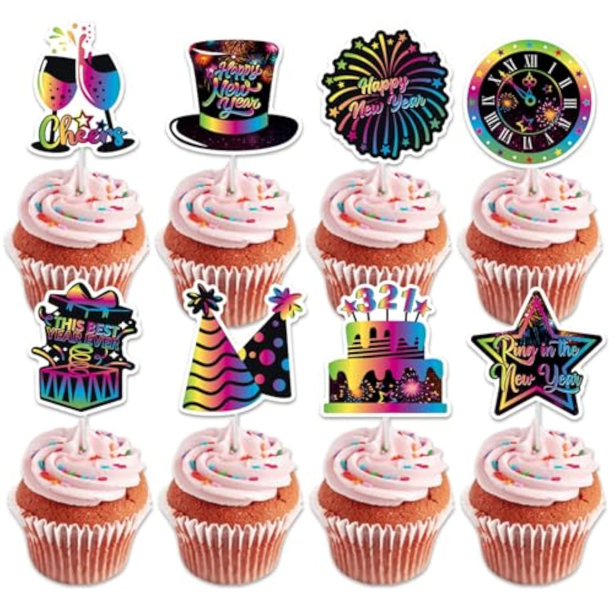 24pc Colorful 2026 New Year Cupcake Toppers Festive Countdown Party Decor