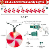 Christmas Tree Decorations Lights, 8.5Ft Candy String Lights With 10 Pack Candy Led Bulbs Christmas Ornaments For Indoor