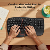 Wireless Ergonomic Keyboard, Wave Keys Firm Wrist Rest For Natural Typing, 2.4G Usb-A Cordless Receiver And Usb-C Adapter, Ergo Computer Keyboard Compatible With Windows/Mac/Pc/Laptop, Black