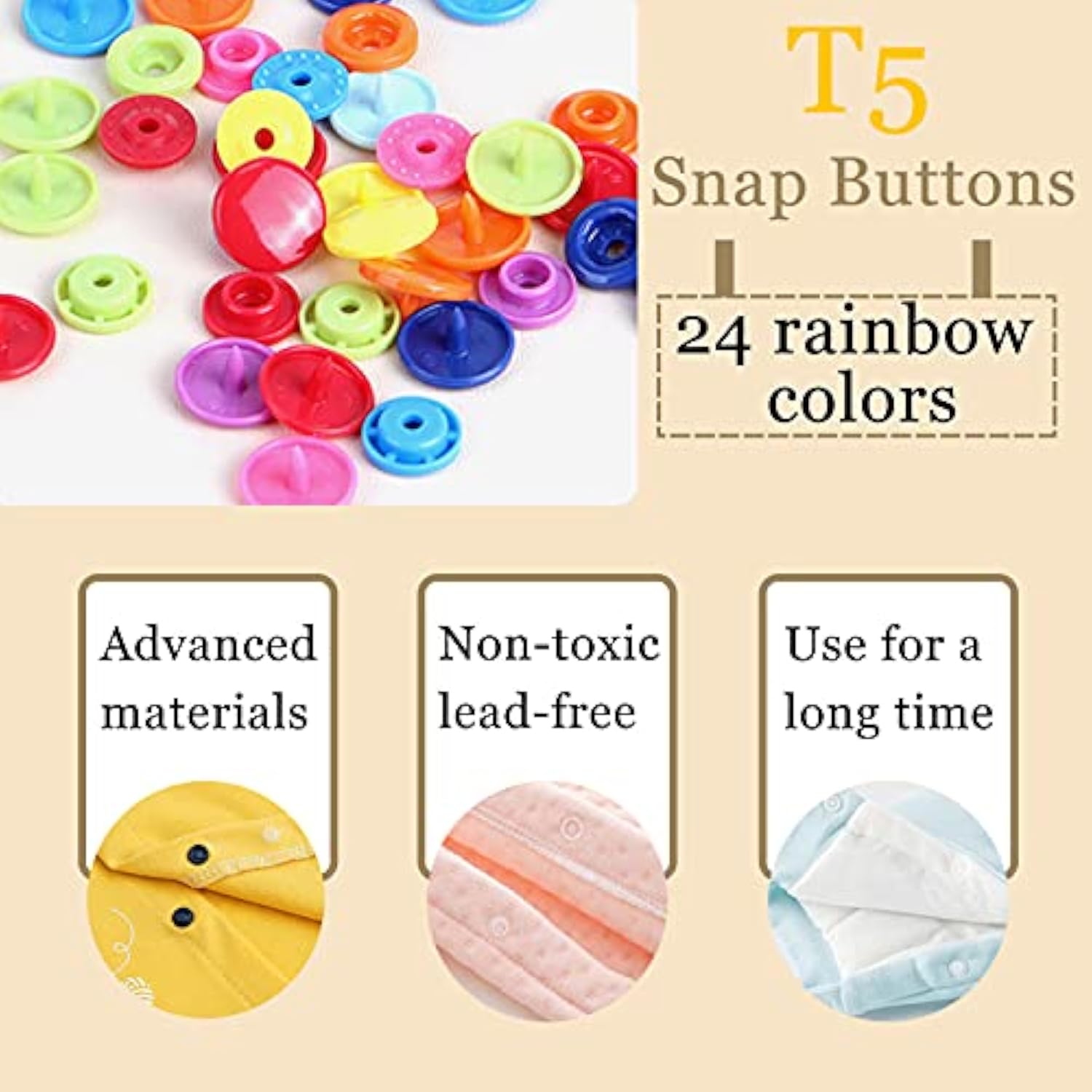 405 Pcs T5 Snaps Buttons With Snaps Pliers Set 24 Colors Round Plastic