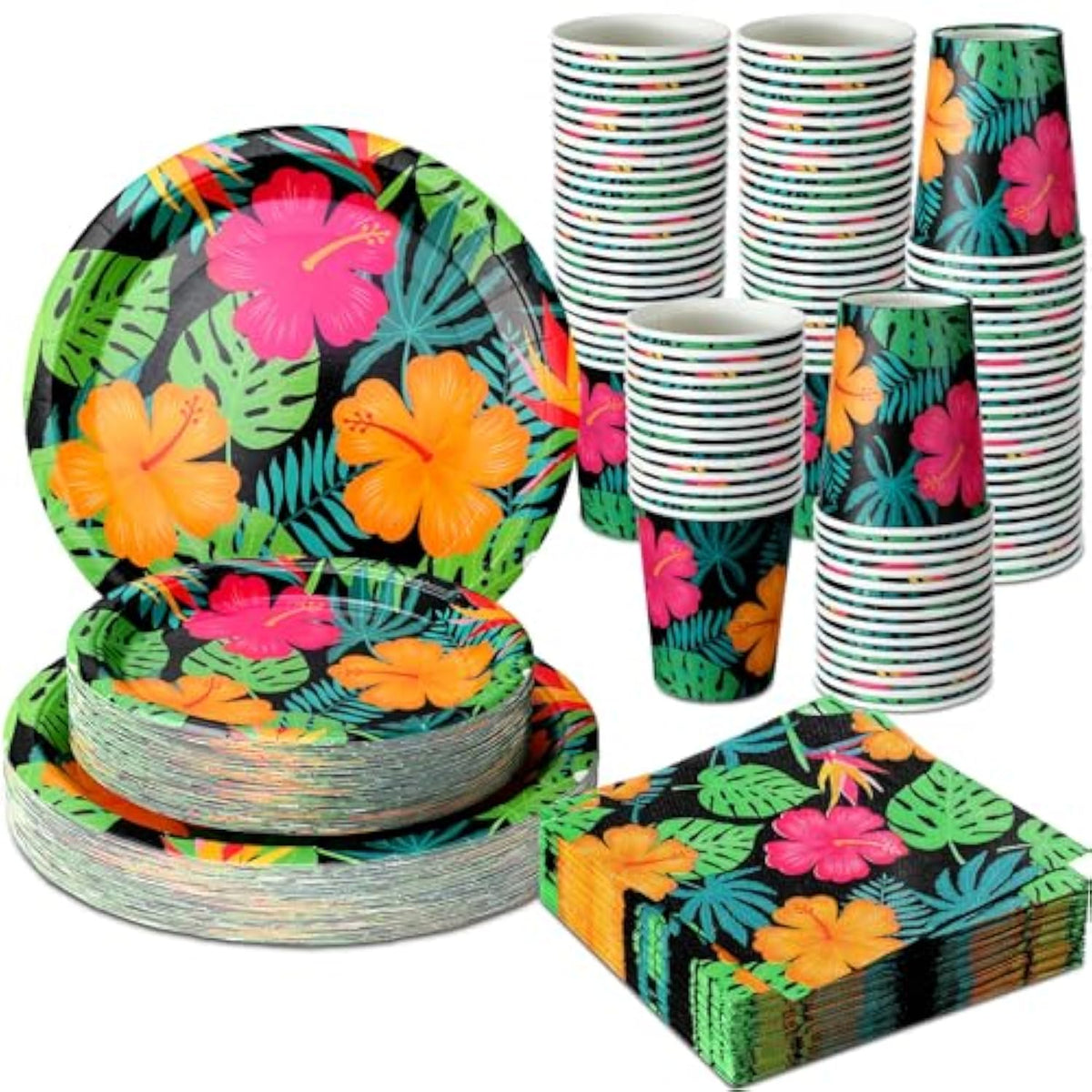 200 Pcs Tropical Nights Hawaiian Aloha Party Supplies Serve 50 Guests Luau Paper Plates Cups Napkins For Summer Beach Tableware Pool Party