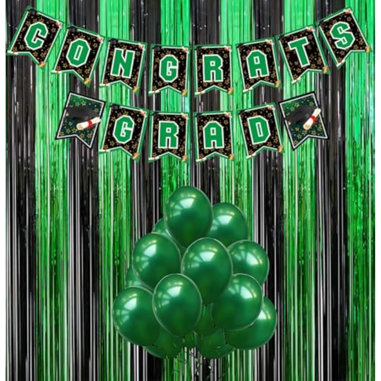 2 Pack 3.3Ft×8.2Ft Black Green Metal Tinsel Foil Fringe Curtains Backdrop Door Window Streamers Birthday St Patrick'S Day Halloween Bachelorette Graduation Hawaiian Jungle Party Decoration